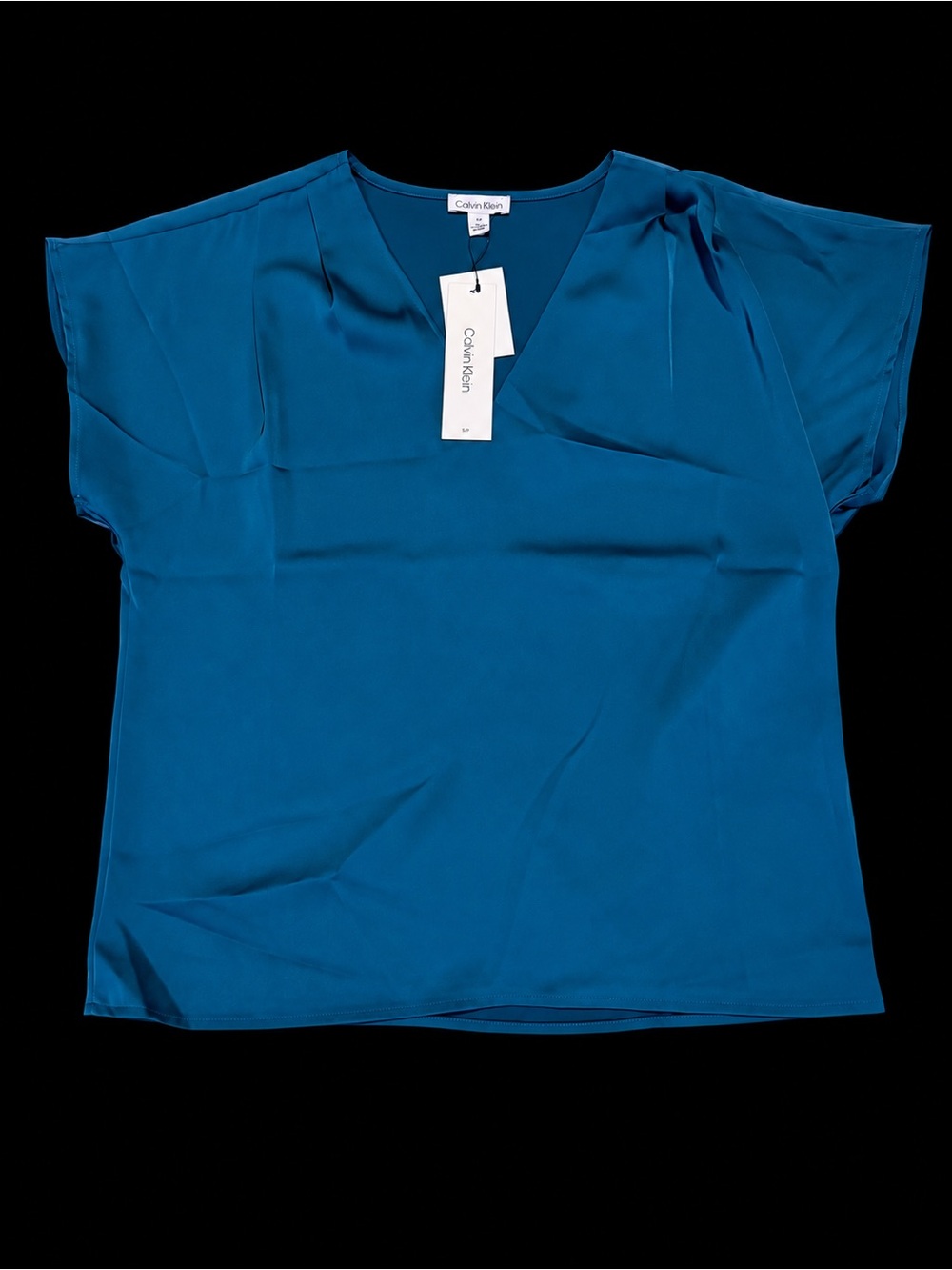 Calvin Klein Teal V-Neck Short Sleeve Blouse